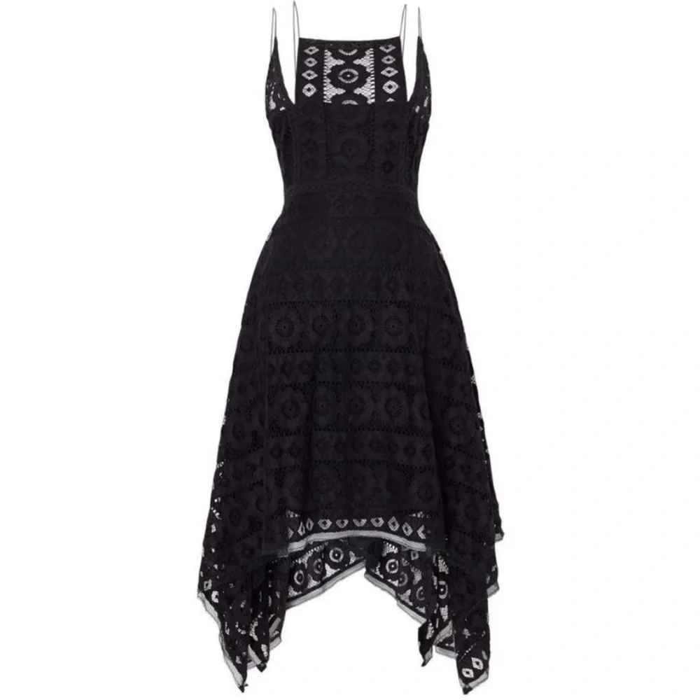 Free People Black Boho Just Like Honey Drape Hem Lace Mini Dress size 6 - Picture 2 of 14